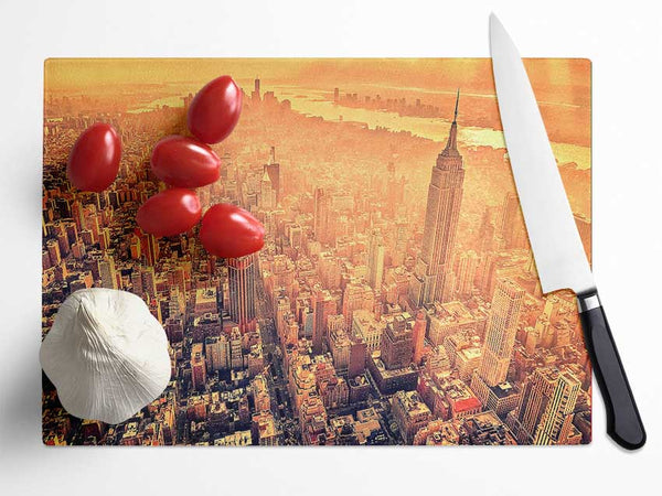 New York City Aerial View Retro Glass Chopping Board