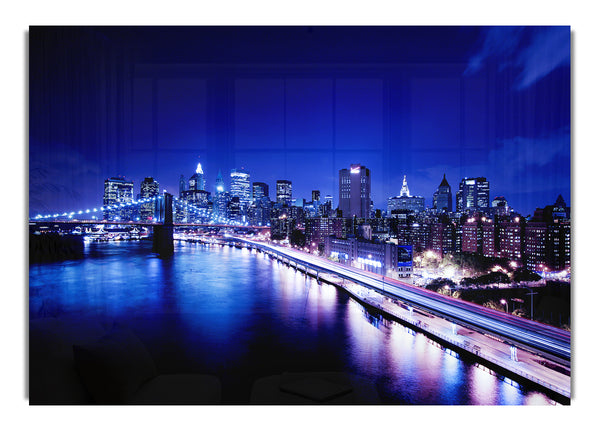 New York City Brooklyn Bridge Ariel Night View