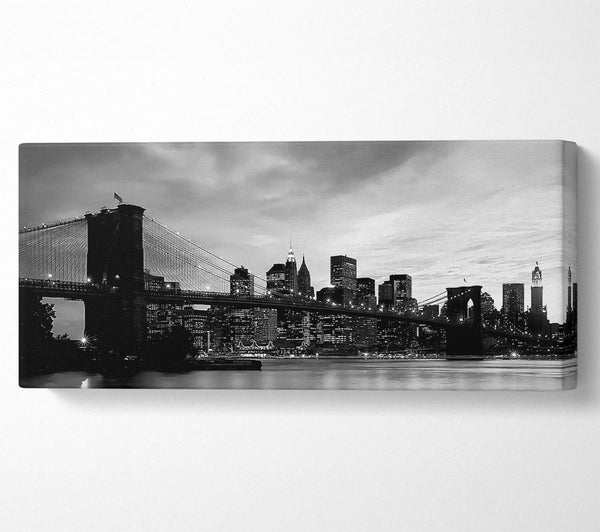 New York City Brooklyn Bridge Cloudy Skies B n W