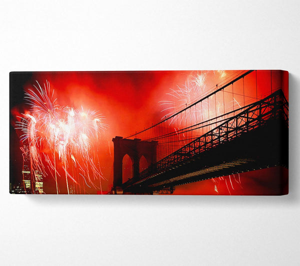 New York City Brooklyn Bridge Fireworks Red