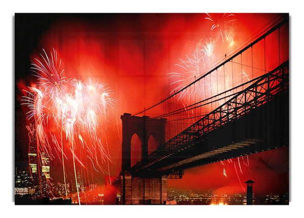 New York City Brooklyn Bridge Fireworks Red