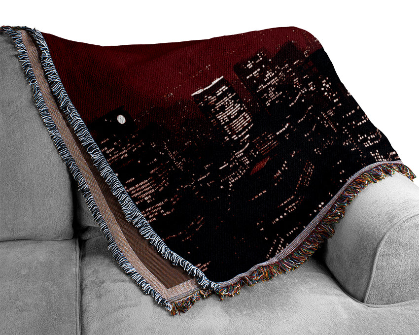 New York City Empire State Building Red Woven Blanket