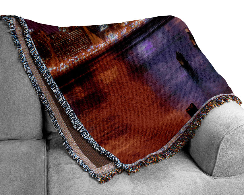 New York City Purple Sky Reflections Woven Blanket