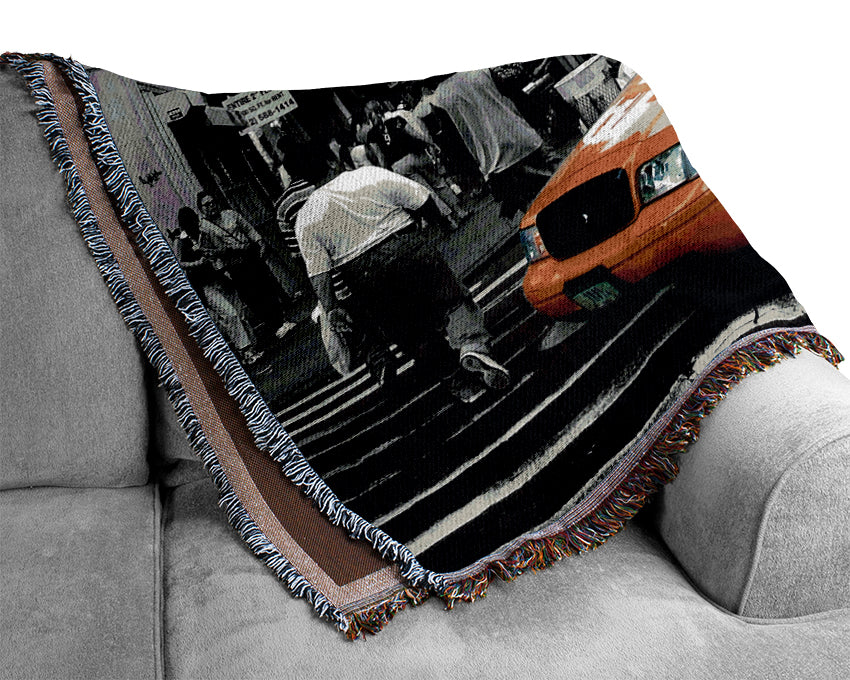 New York City Yellow Cab Crossing Woven Blanket