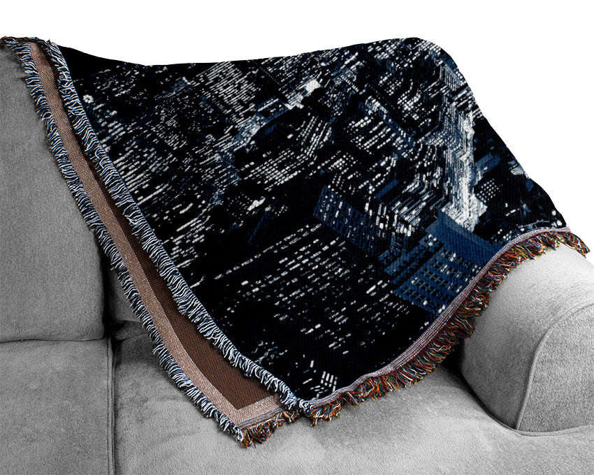 New York In Blue Woven Blanket