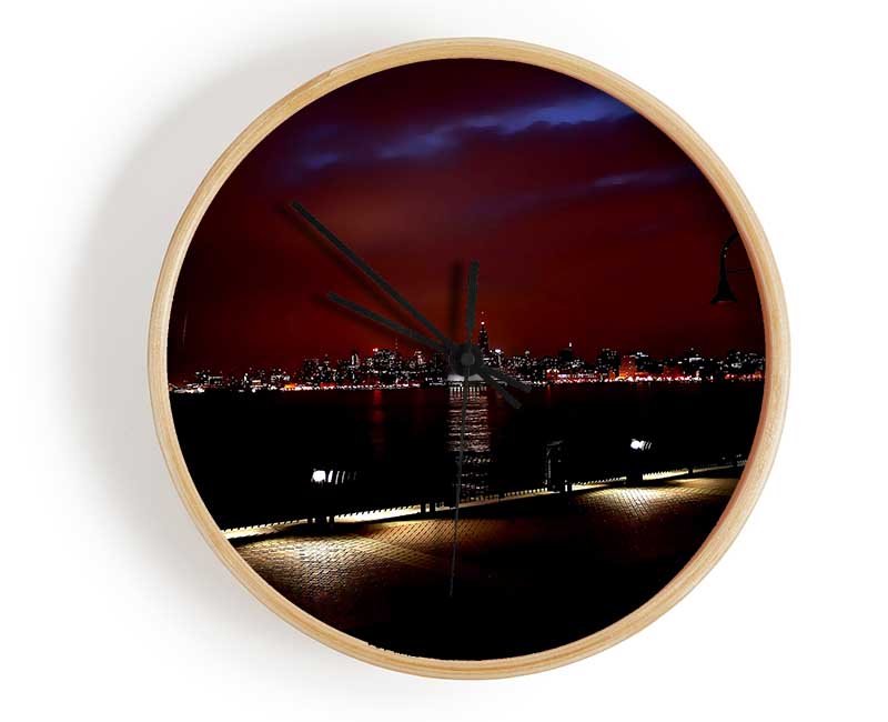 New York Skyline At Night Clock - Wallart-Direct UK