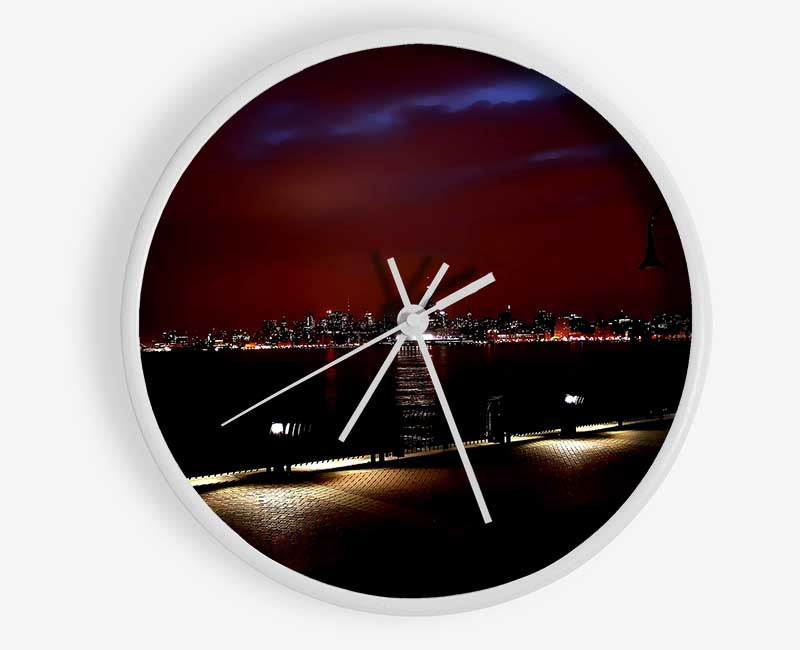 New York Skyline At Night Clock - Wallart-Direct UK
