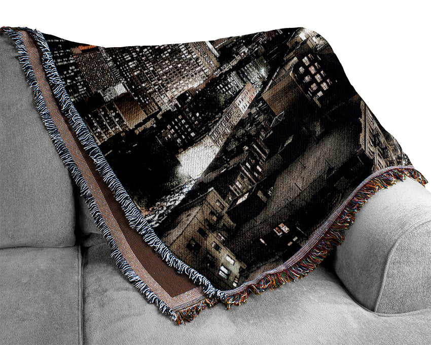 New York Streets At Night Woven Blanket