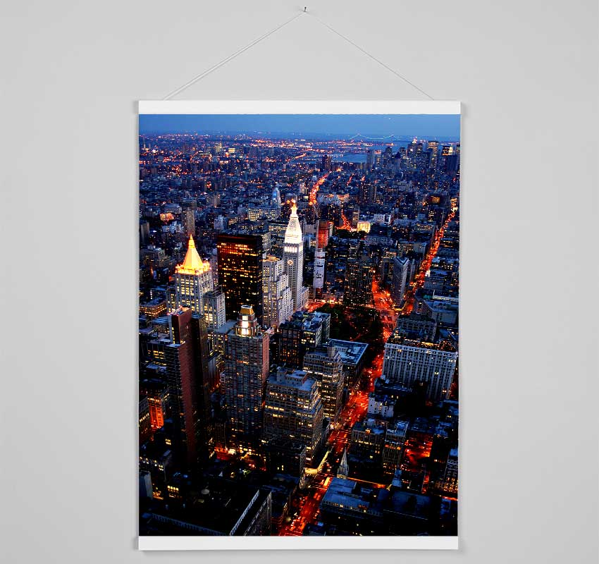 Nyc Ariel View City Lights Hanging Poster - Wallart-Direct UK