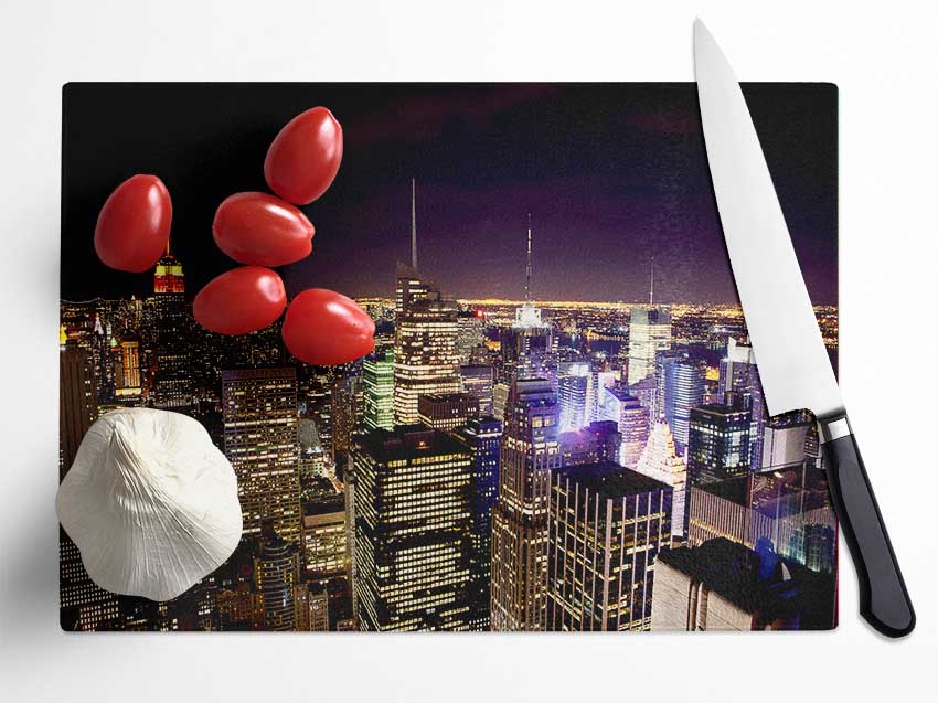 Nyc Empire State Building Red Glow Night Glass Chopping Board