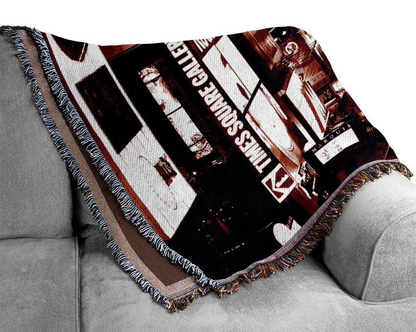 Nyc Times Square Red Glow Woven Blanket