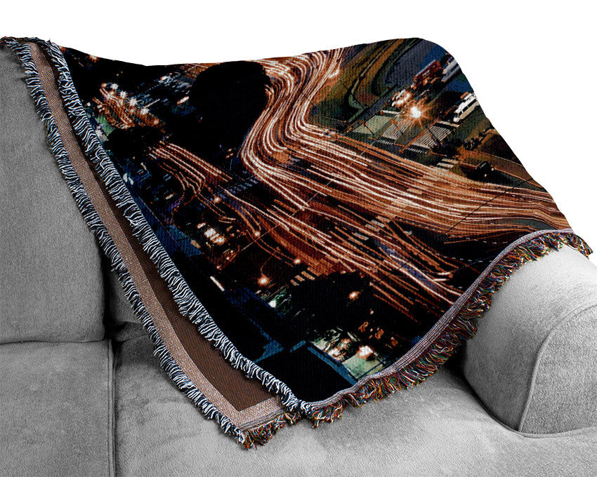 Paris Roads At Night Woven Blanket