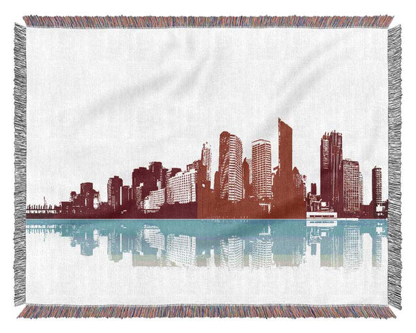 Red New York In Blue Reflections Woven Blanket