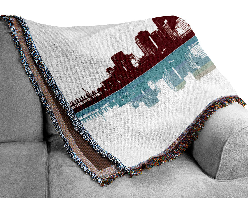 Red New York In Blue Reflections Woven Blanket