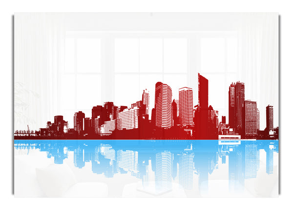 Red New York In Blue Reflections