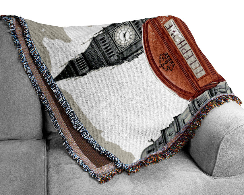 Red Phone Box Big Ben London Woven Blanket