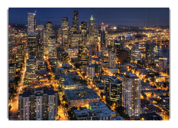 Seattle At Night From The Space Needle Hdr