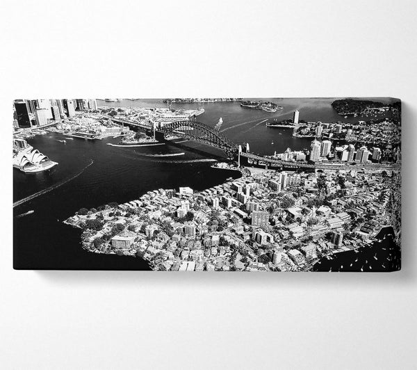 Sydney Harbour Bridge Ariel View B n W