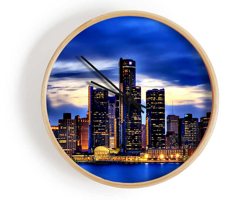 The City Of Lights Blue Golden Clock - Wallart-Direct UK