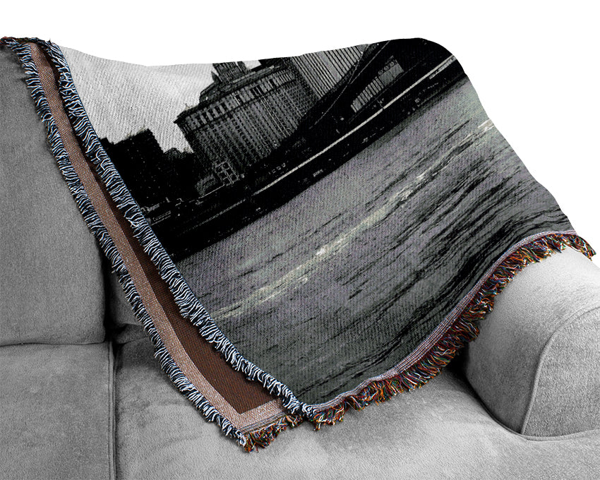 The View Of New York Under Brooklyn Bridge Woven Blanket