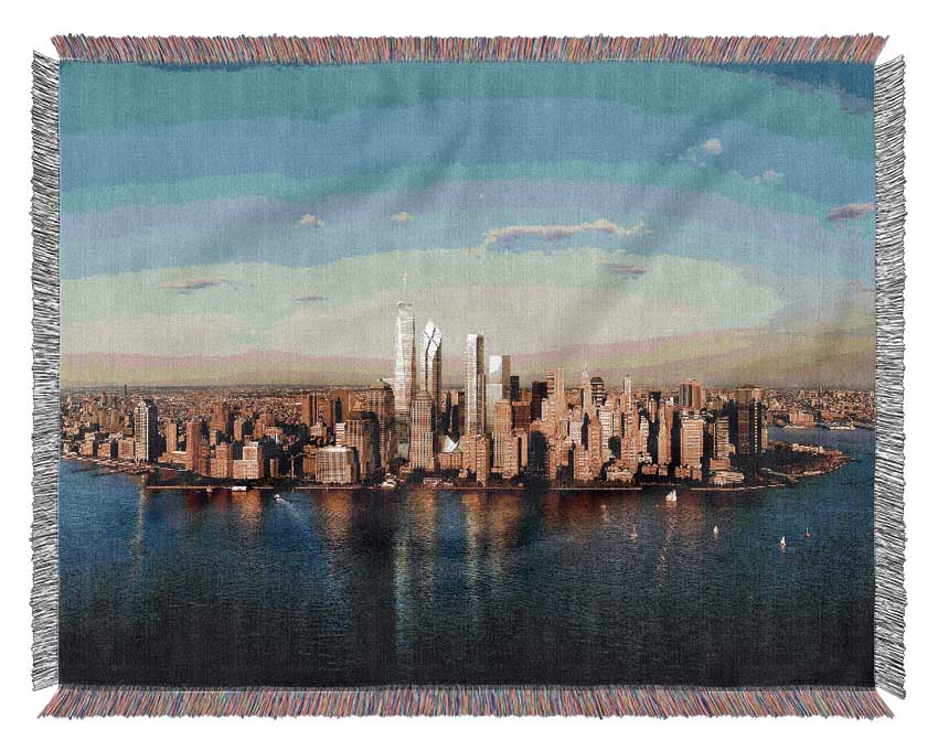 View Of New York In Golden Sunlight Woven Blanket