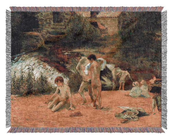 Gauguin Bathing In The Mill Of Bois D Amour Woven Blanket
