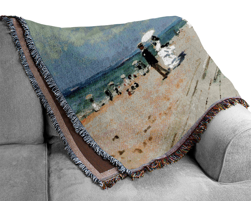 Monet Beach At Trouville Woven Blanket