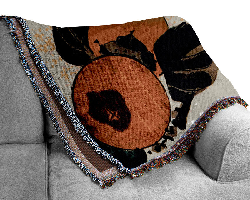 Hiroshige Bird On A Persimmon Tree Woven Blanket
