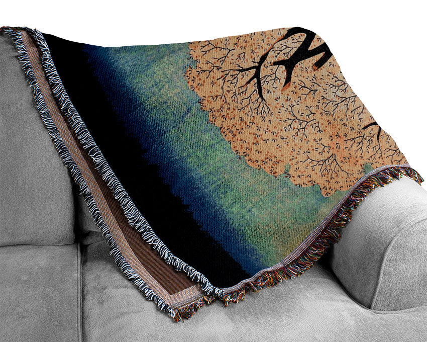 Hiroshige Blossoms On The Tama River Woven Blanket