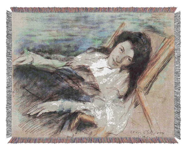 Charlotte Berend On A Stool By Lovis Corinth Woven Blanket