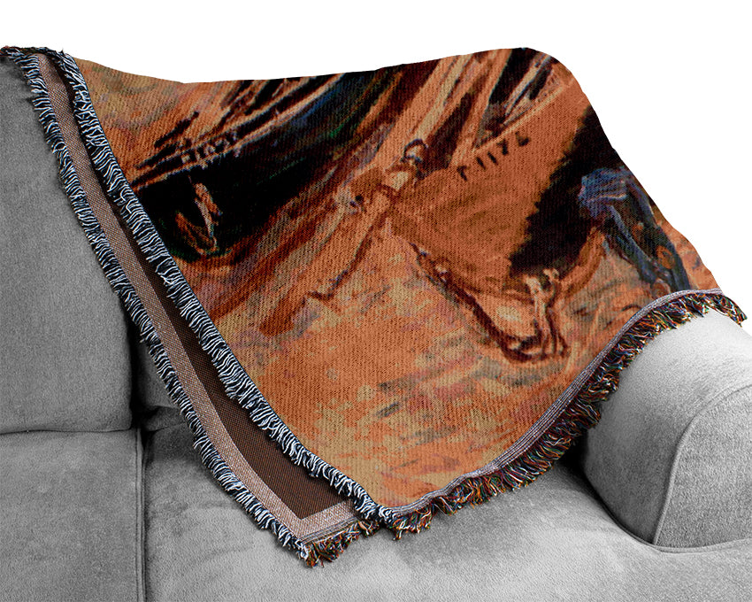 Monet Dock Of Etretat (Three Fishing Boats) Woven Blanket