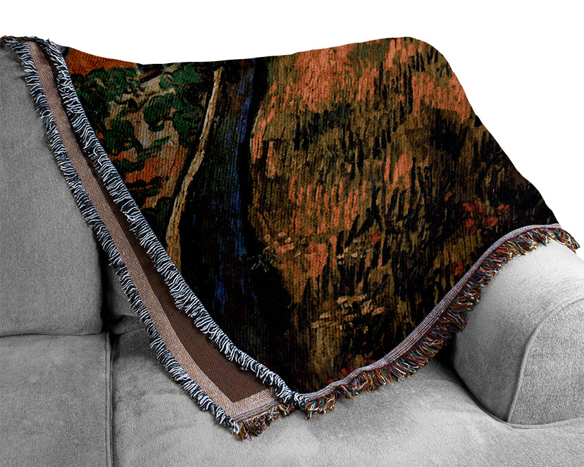 Van Gogh Field Of Spring Wheat At Sunrise Woven Blanket