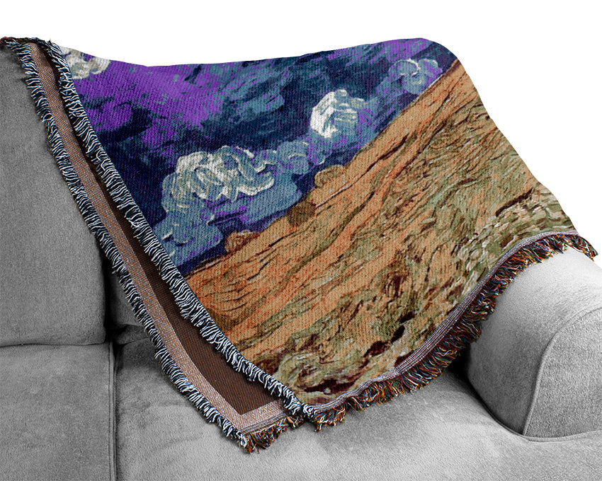 Van Gogh Field Under Storm Heaven Woven Blanket
