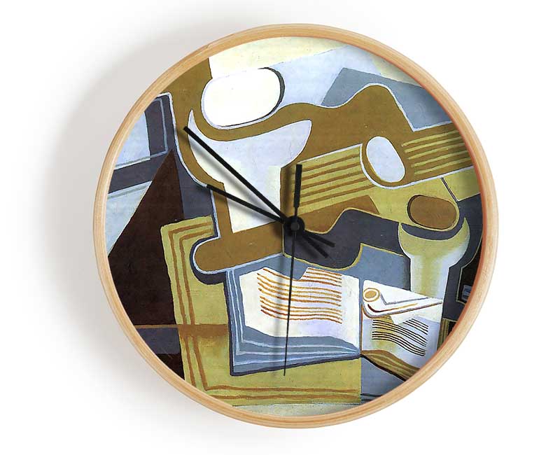 Juan Gris Guitar And Fruit Bowl 3 Clock - Wallart-Direct UK