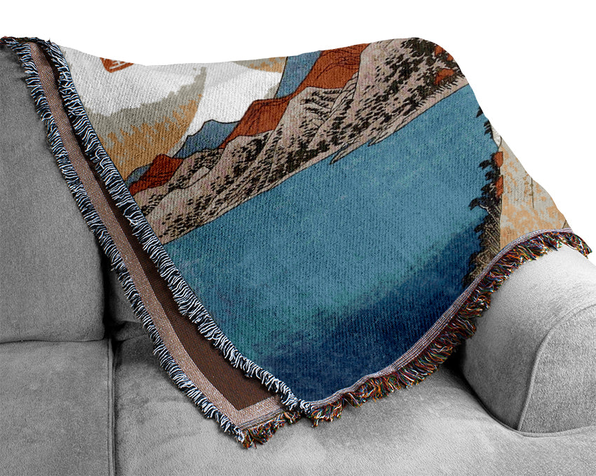 Hiroshige High Rocks By A Lake Woven Blanket