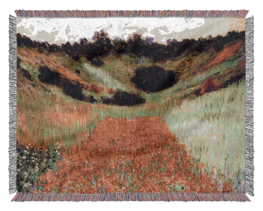 Monet Poppy Field Of Flowers In Giverny Woven Blanket