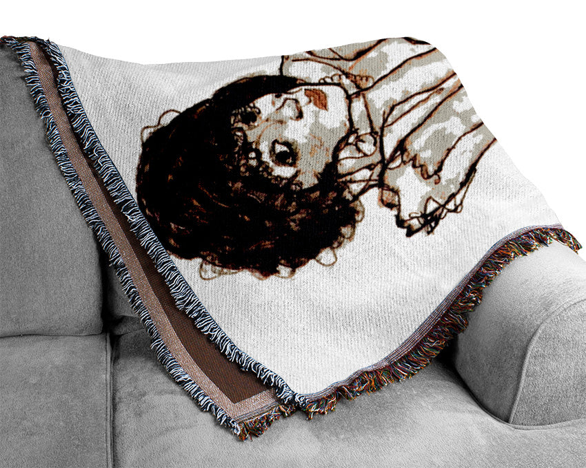 Schiele Sitting Female Nude Woven Blanket
