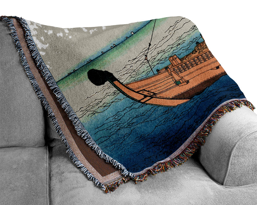 Hokusai The Kazusa Sea Route Woven Blanket