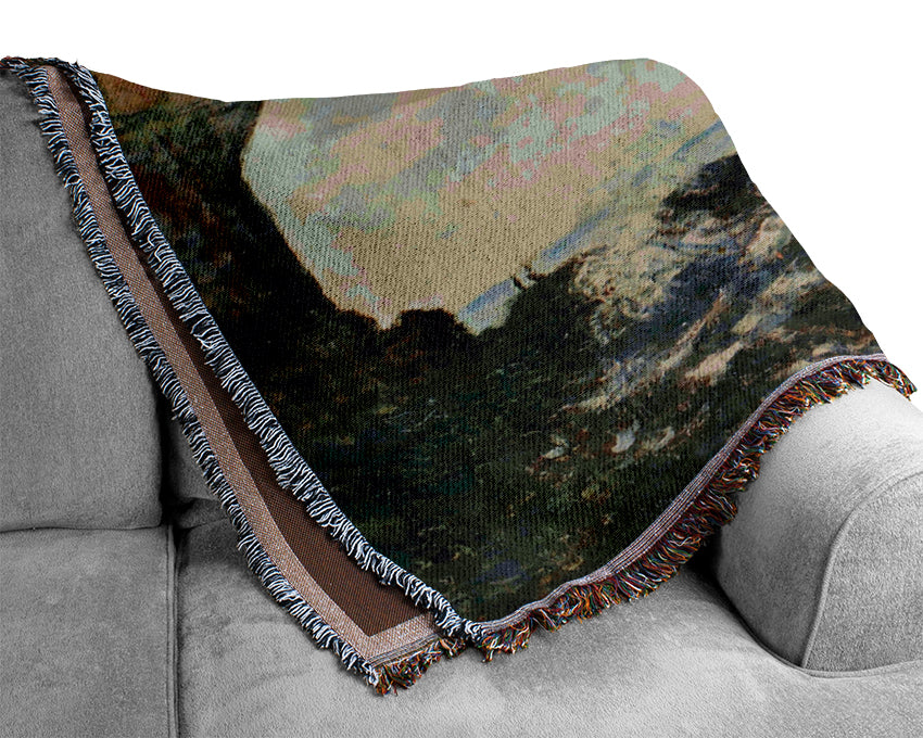 Monet The Rocky Cliffs Of Etretat La Porte Man 1 Woven Blanket