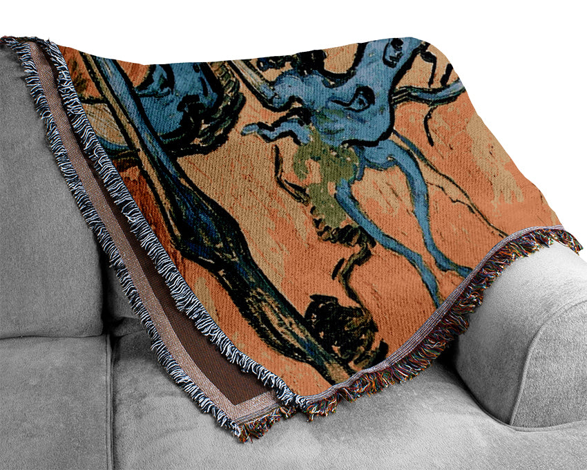 Van Gogh Tree Roots And Trunks Woven Blanket