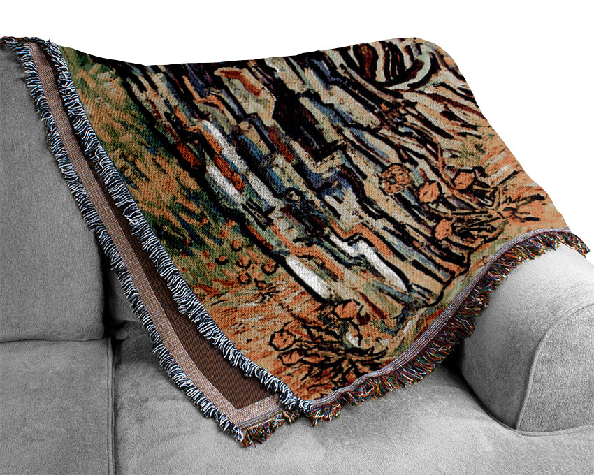 Van Gogh Tree Trunks Woven Blanket