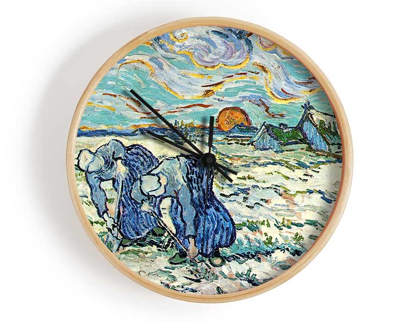 Van Gogh Two Digging A Grave In The Snow Clock - Wallart-Direct UK