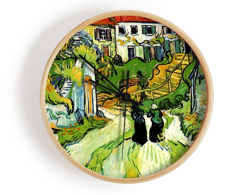 Vincent Van Gogh Village Street And Steps In Auvers With Figures Clock - Wallart-Direct UK