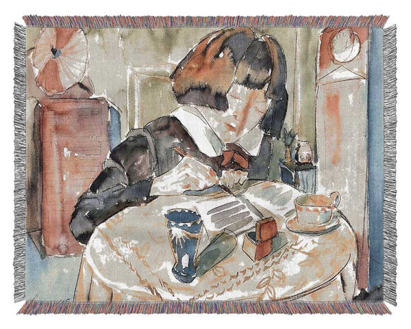 Walter Gramatte Writing Girl Sonia Gramatte Woven Blanket