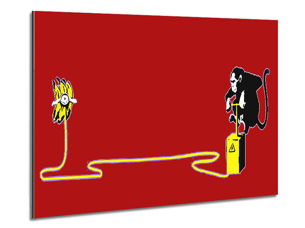 Banana Monkey Detonator Red Metal Print