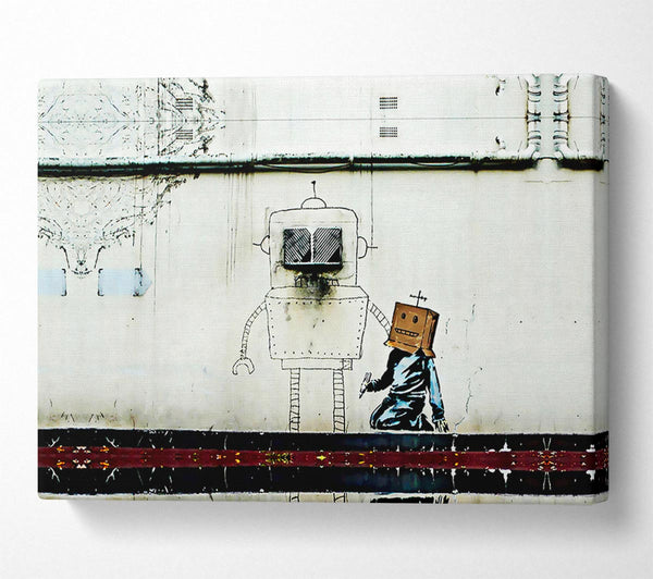  A Canvas Print of Banksy Box Head Robot Canvas Wall Art