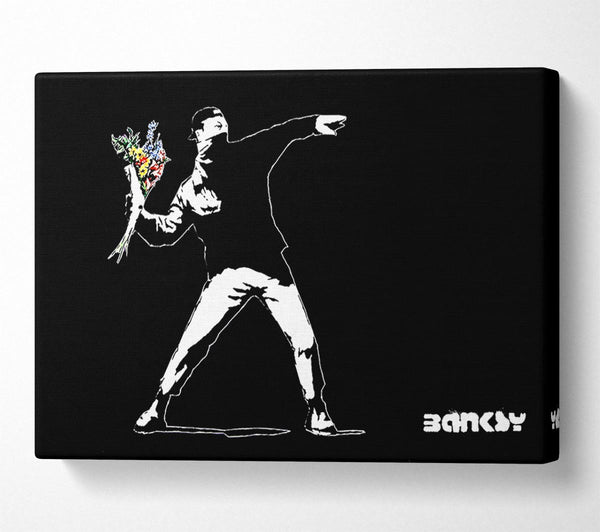  A Canvas Print of Banksy Flower Thrower Black Canvas Wall Art