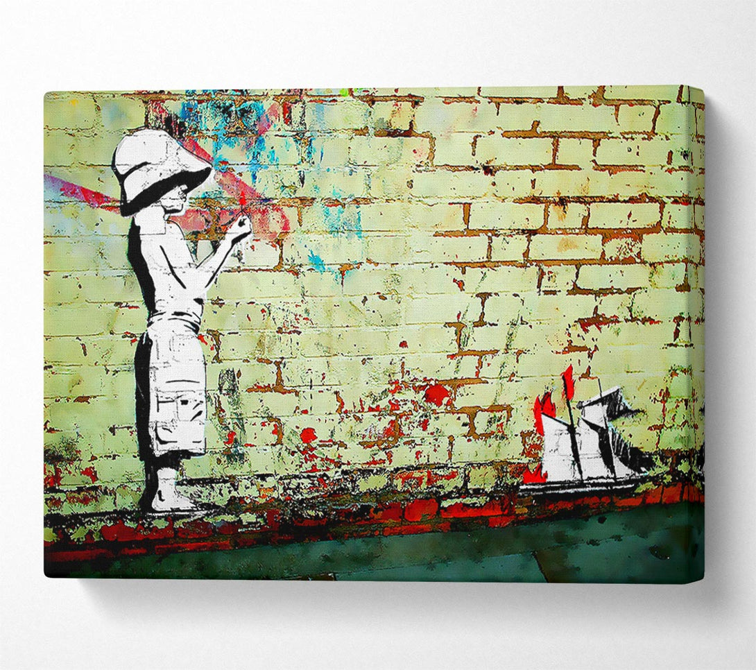  A Canvas Print of Banksy Sailboat Ablaze Canvas Print
