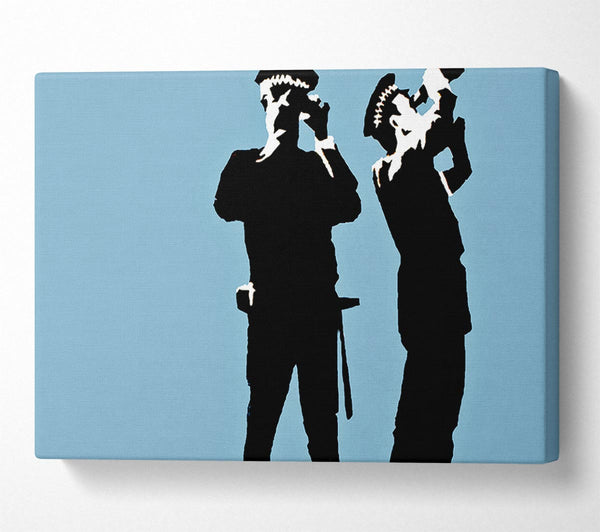  A Canvas Print of Banksy Searching Constables Blue Canvas Wall Art