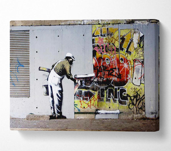  A Canvas Print of Banksy Wallpaper Over Robbo Graffiti Canvas Wall Art
